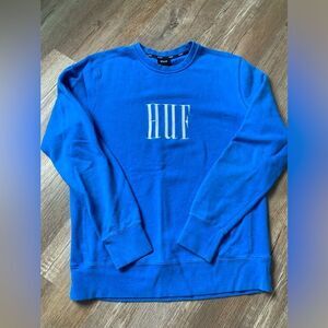 HUF Sweatshirt Crewneck Embroidered Blue White Size S